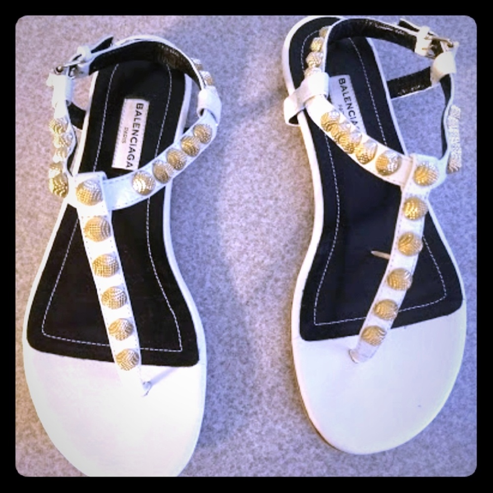 White Balenciaga t-strap sandals
